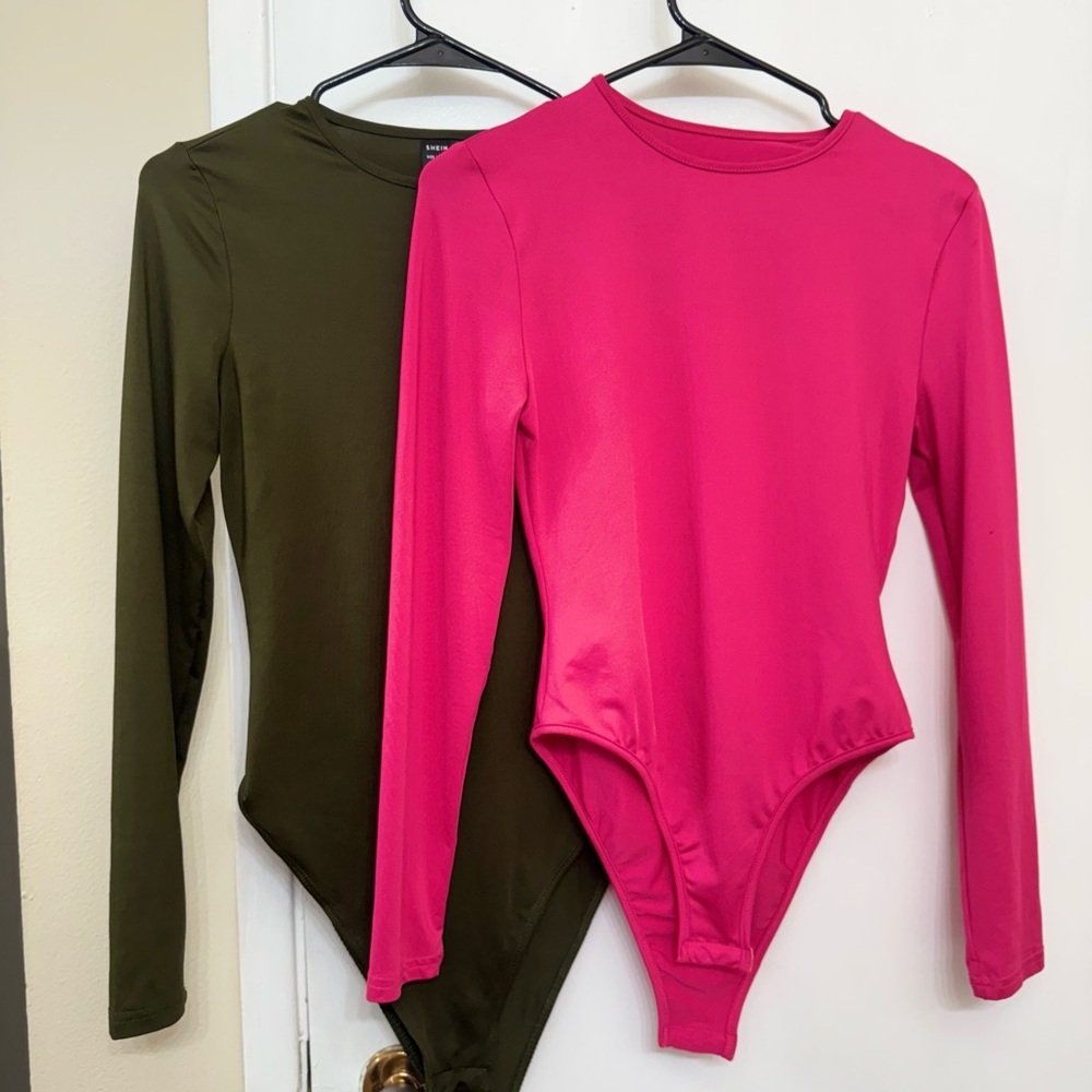 SHEIN Pink and Olive Long Sleeve Bodysuits